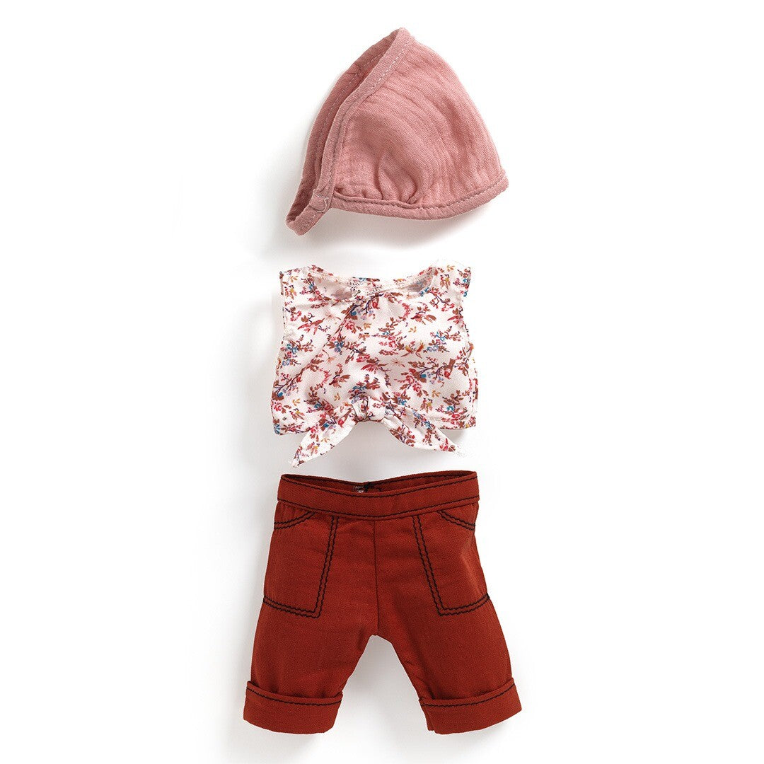 djeco poppenkledingset pomea lovely - burgundy - 32 cm | DJ07771 | 0