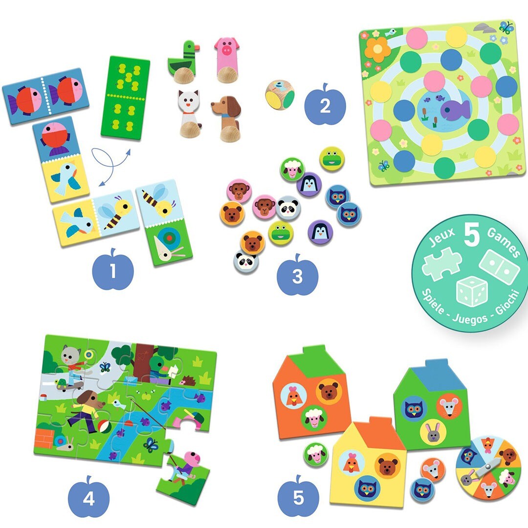 djeco spelletjesdoos 5-in-1 - at the farm | DJ08275 | 1