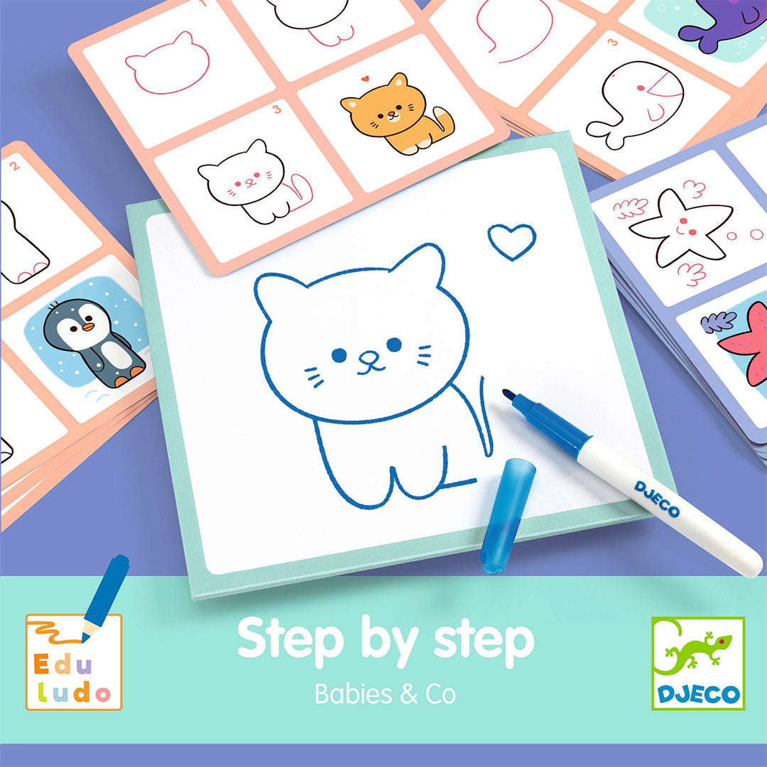 djeco tekenkaarten step by step babydieren | DJ08246 | 0
