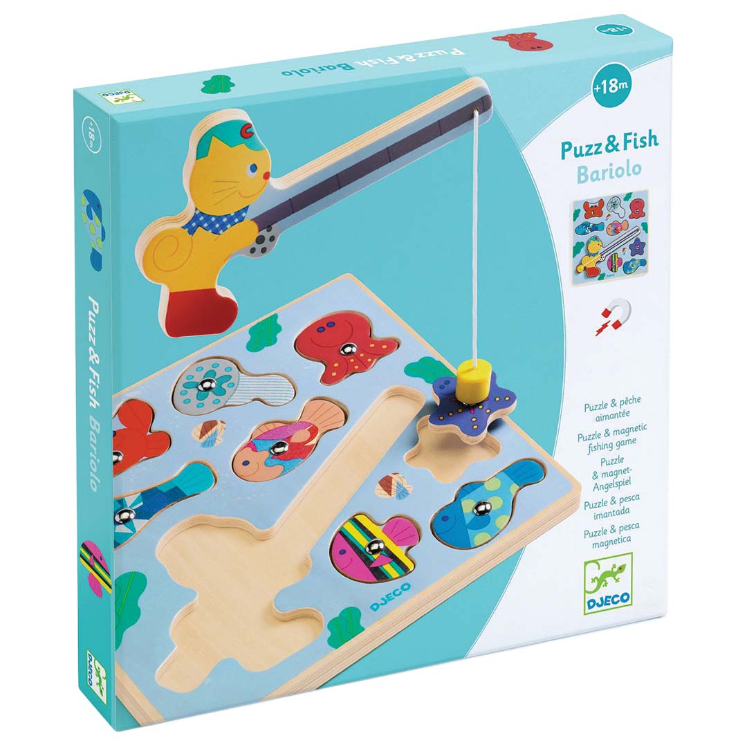 djeco 2-in-1 houten puzzel puzz & fish bariolo - 9st | DJ01082 | 0