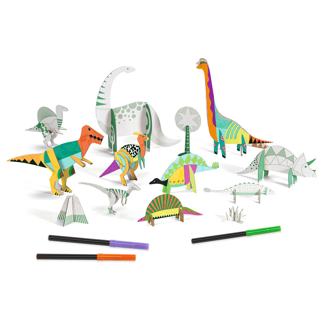 djeco 3D  kleurplaat speelfiguren - dinosaurussen