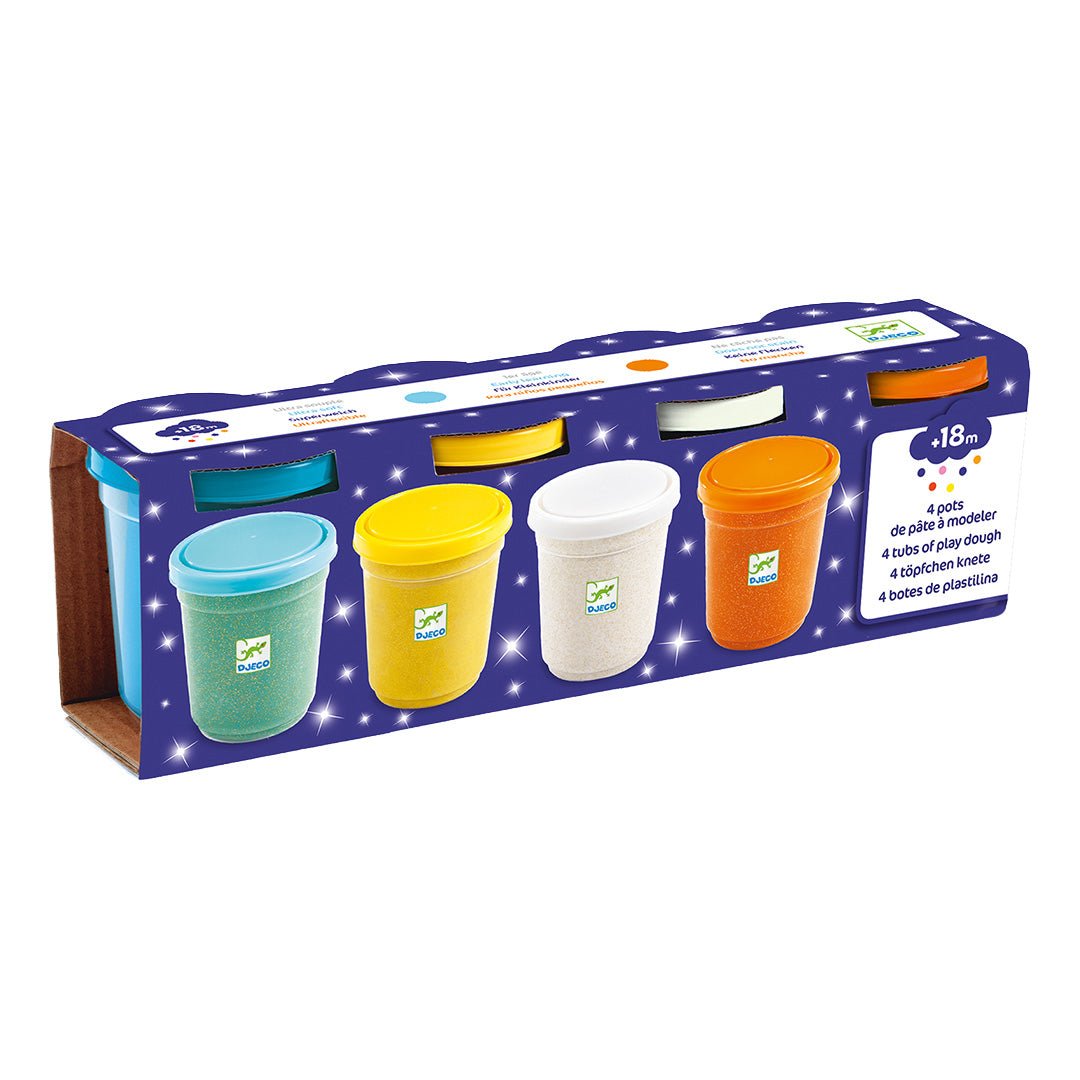 djeco 4 potjes boetseerklei - glitters