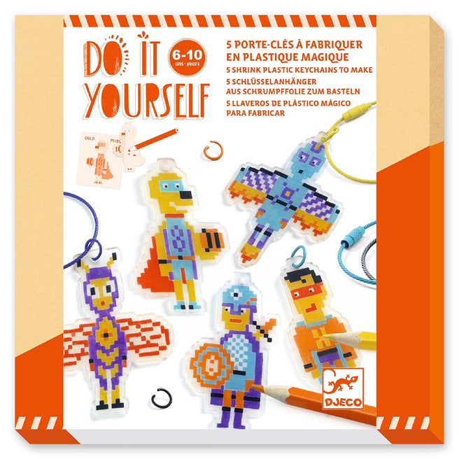 djeco knutselset krimpie dinkie sleutelhangers - pixel helden | DJ79005 | 1