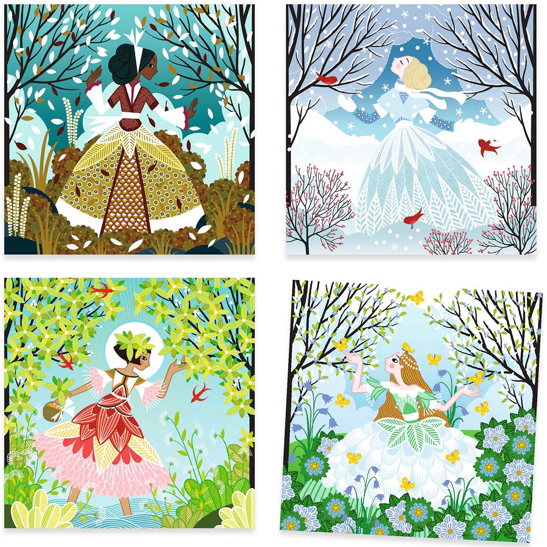 djeco schilderijtjes metalliseren - jurken in seizoenskleuren | DJ09528 | 2