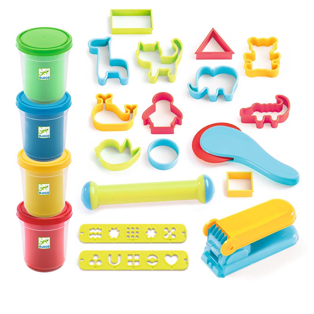 djeco boetseerklei met 4 potjes en 15 accessoires