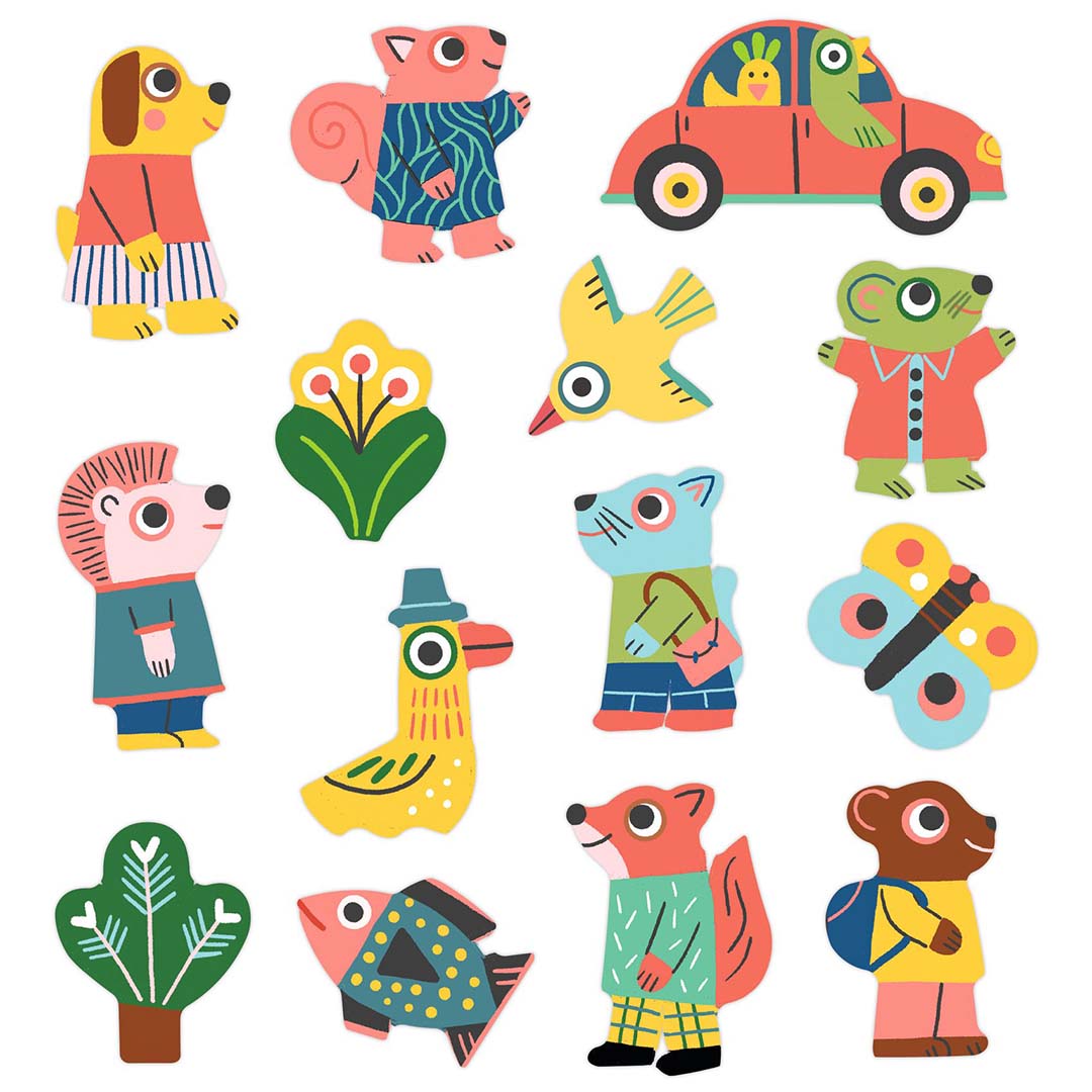 djeco herbruikbare stickers dieren - 14st | DJ09071 | 2