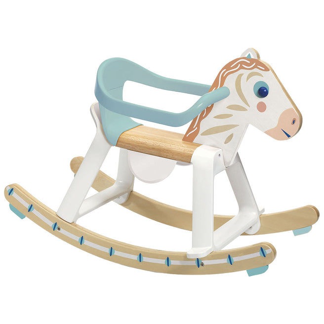 djeco hobbelpaard met rugsteun pastel