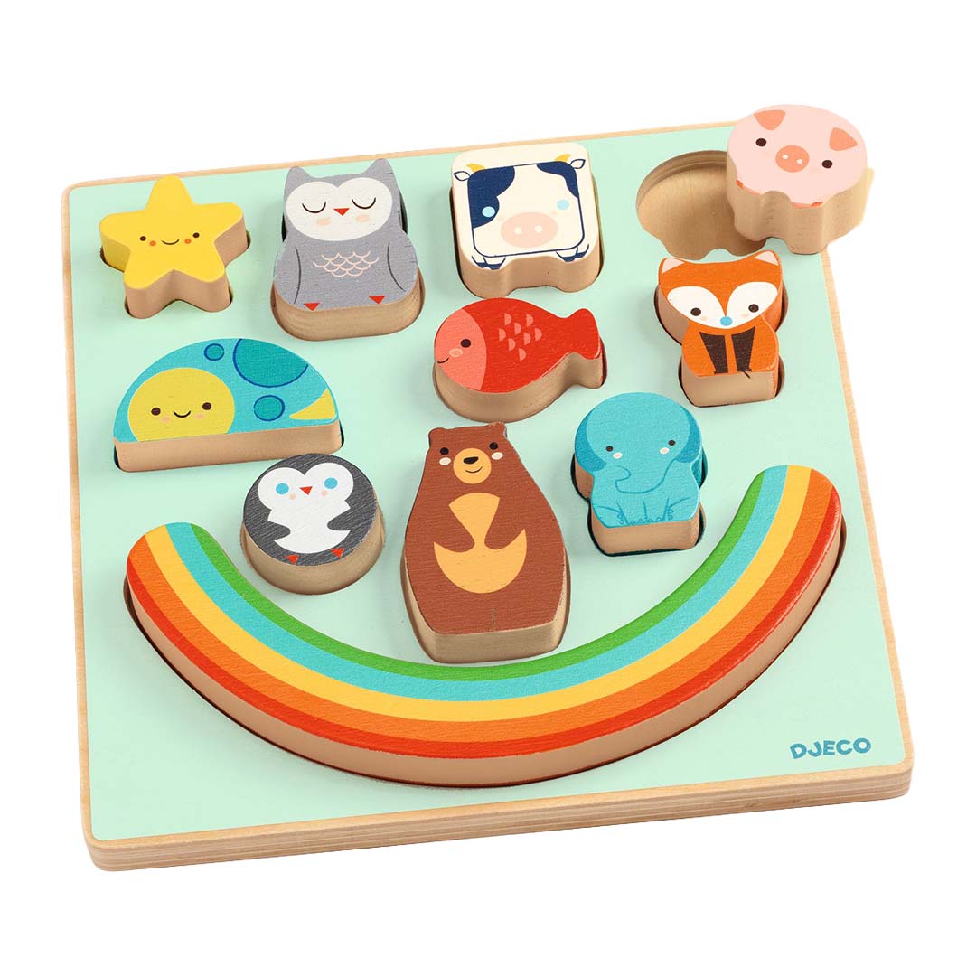 djeco houten puzzel en balanceerspel - rainbow - 11st | DJ01076 | 1