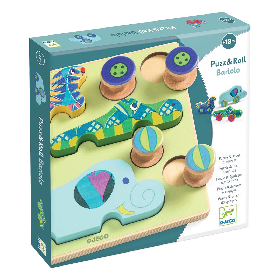 djeco houten puzzel puzz & roll bariolo - 9st | DJ01081 | 2