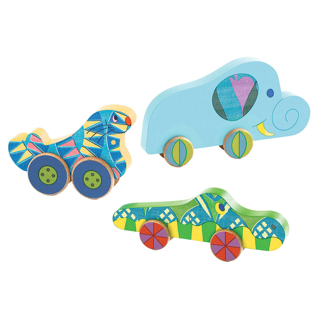 djeco houten puzzel puzz & roll bariolo - 9st | DJ01081 | 1