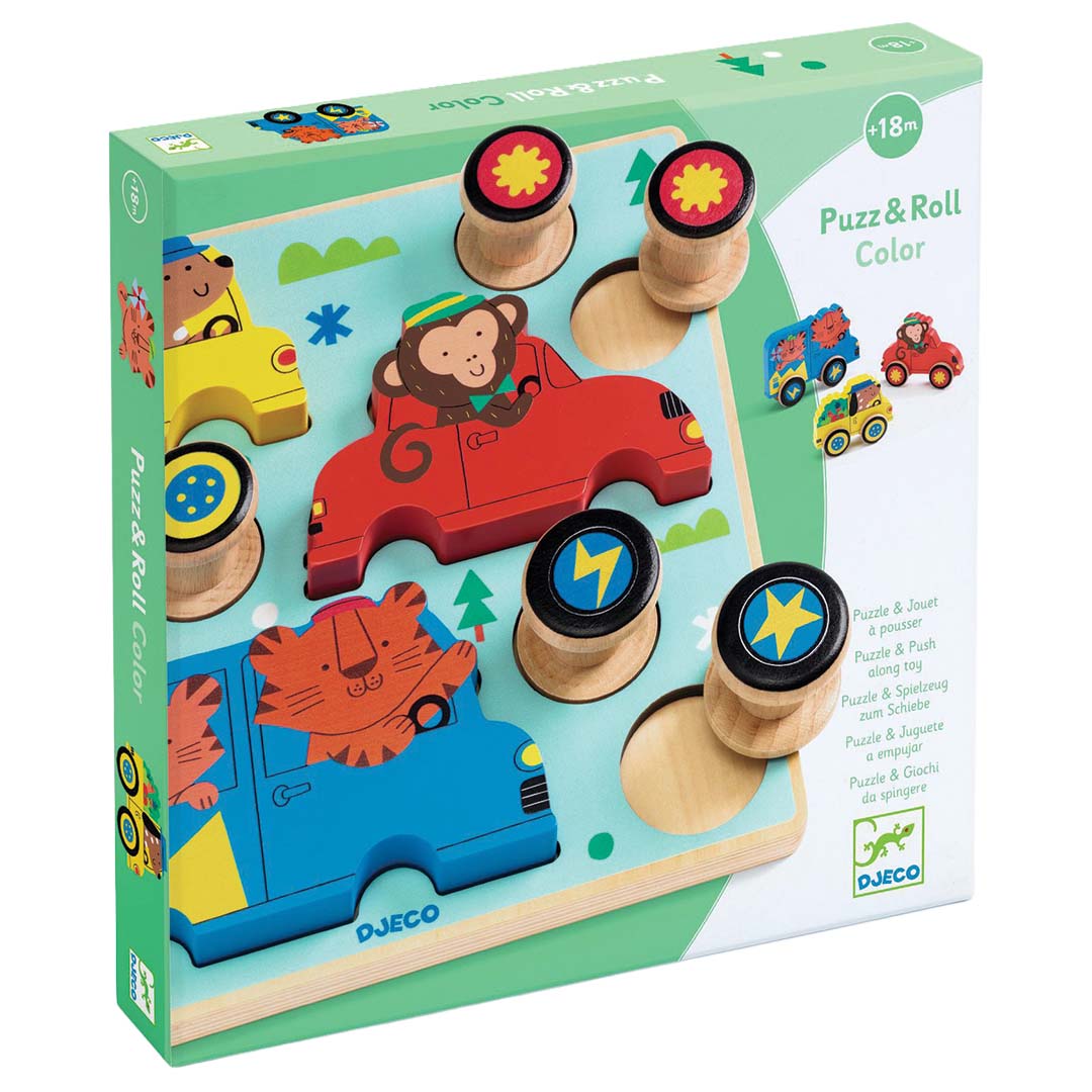 djeco houten puzzel puzz & roll color - 9st | DJ01079 | 0