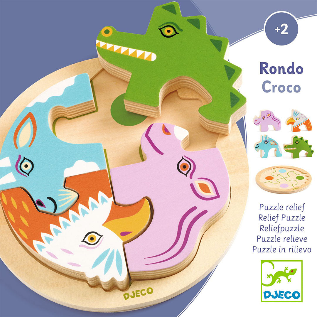 djeco houten puzzel rondo croco - 4st | DJ01106 | 4