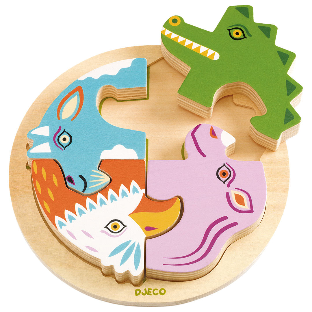 djeco houten puzzel rondo croco - 4st | DJ01106 | 3