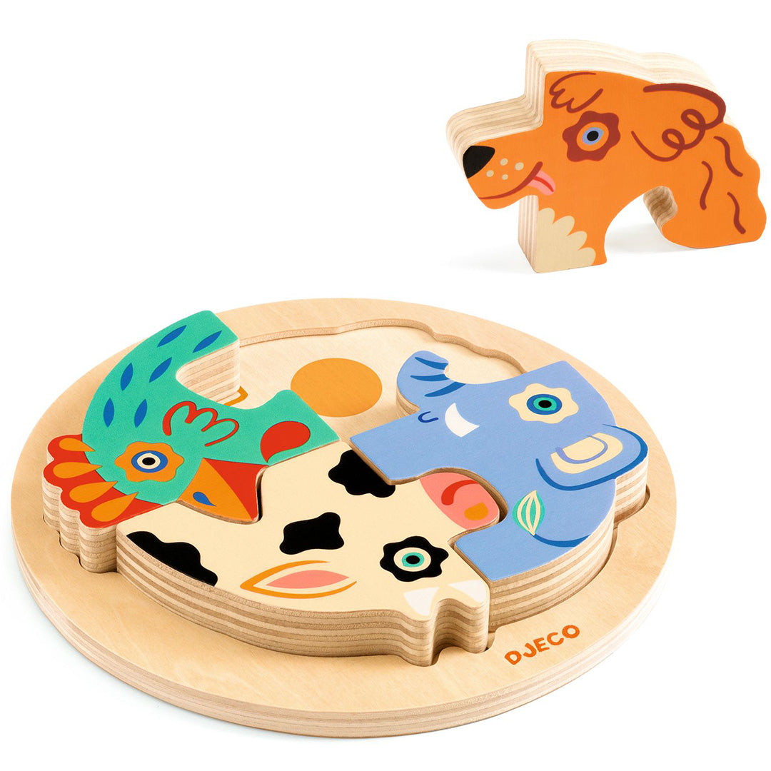 djeco houten puzzel rondo dog - 4st | DJ01105 | 3