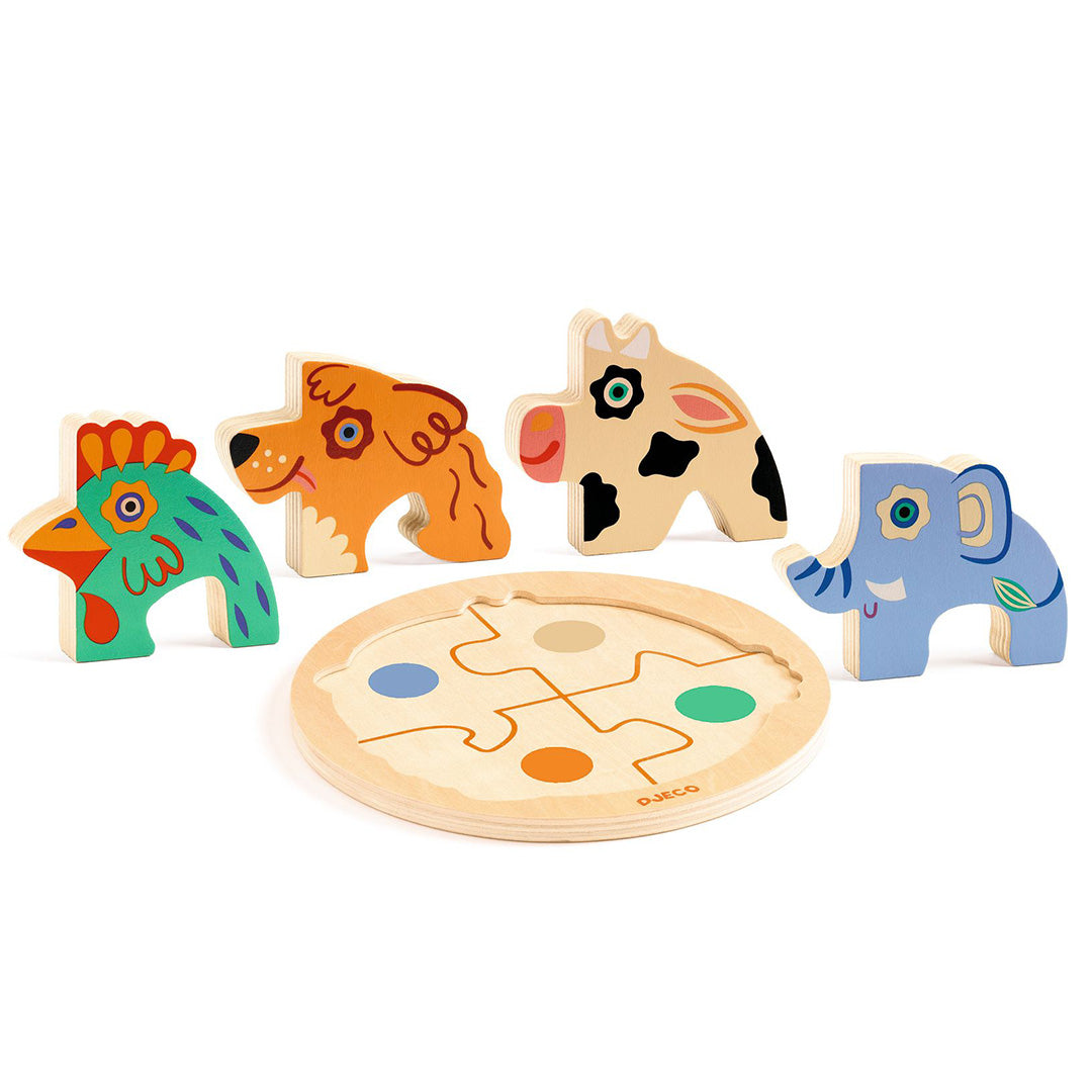 djeco houten puzzel rondo dog - 4st | DJ01105 | 2