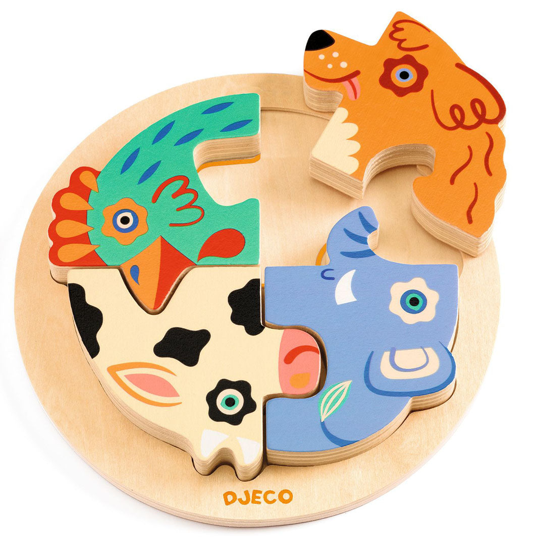 djeco houten puzzel rondo dog - 4st | DJ01105 | 1