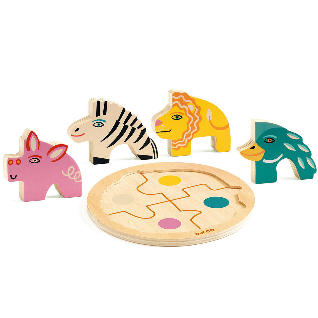 djeco houten puzzel rondo leo - 4st | DJ01107 | 2