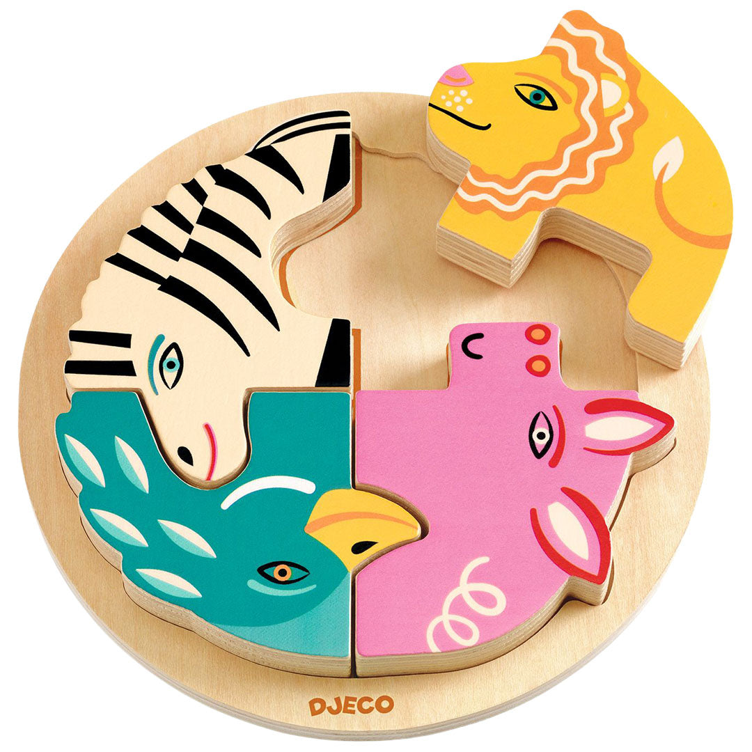 djeco houten puzzel rondo leo - 4st | DJ01107 | 3