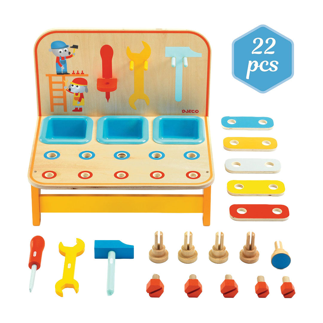 djeco kinderwerkbank tafelmodel bricotoo- 18-delig