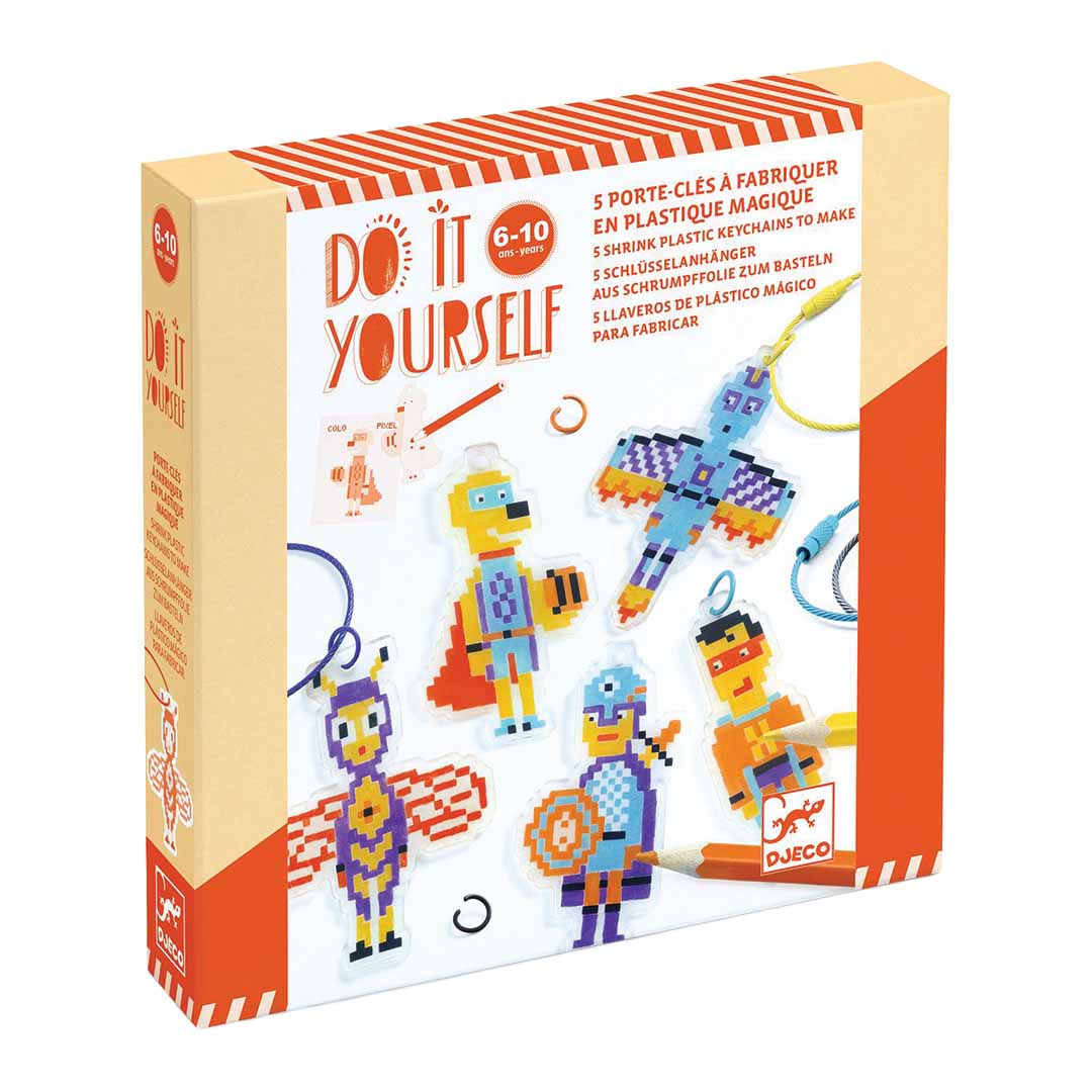 djeco knutselset krimpie dinkie sleutelhangers - pixel helden