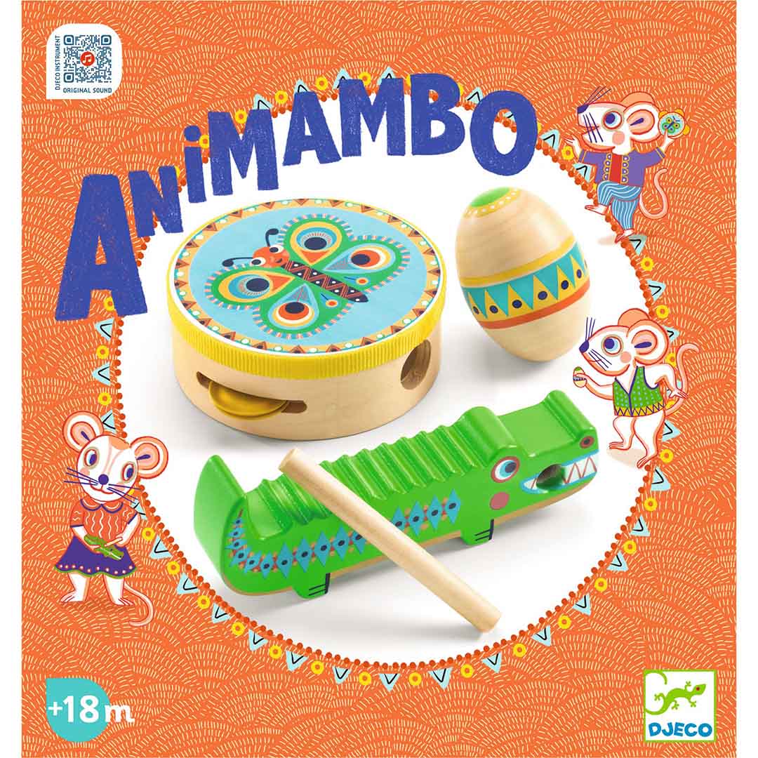 djeco percussie set tamboerijn, maracas,  guiro animambo - 3st | DJ06031 | 2