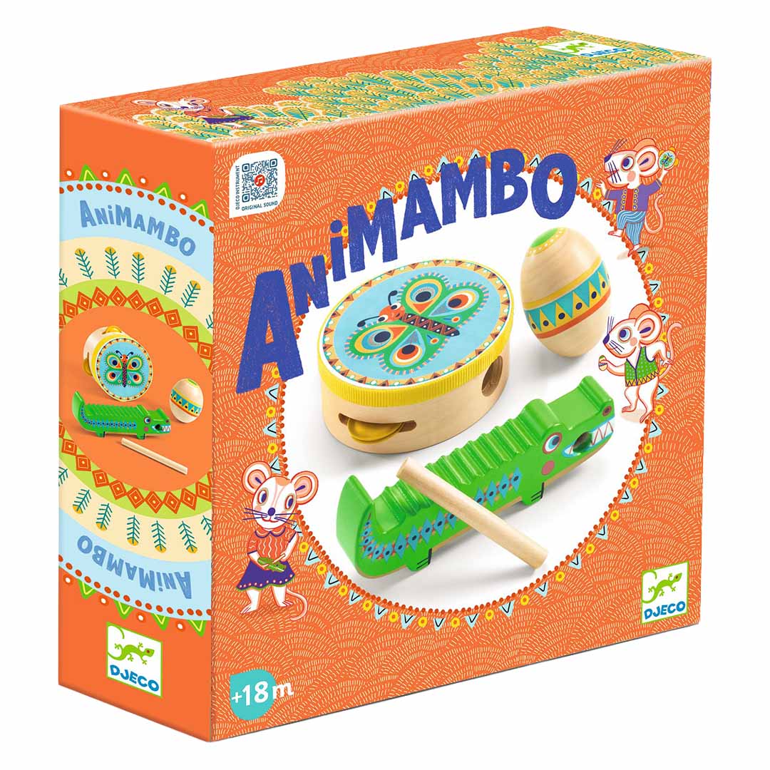 djeco percussie set tamboerijn, maracas,  guiro animambo - 3st | DJ06031 | 1