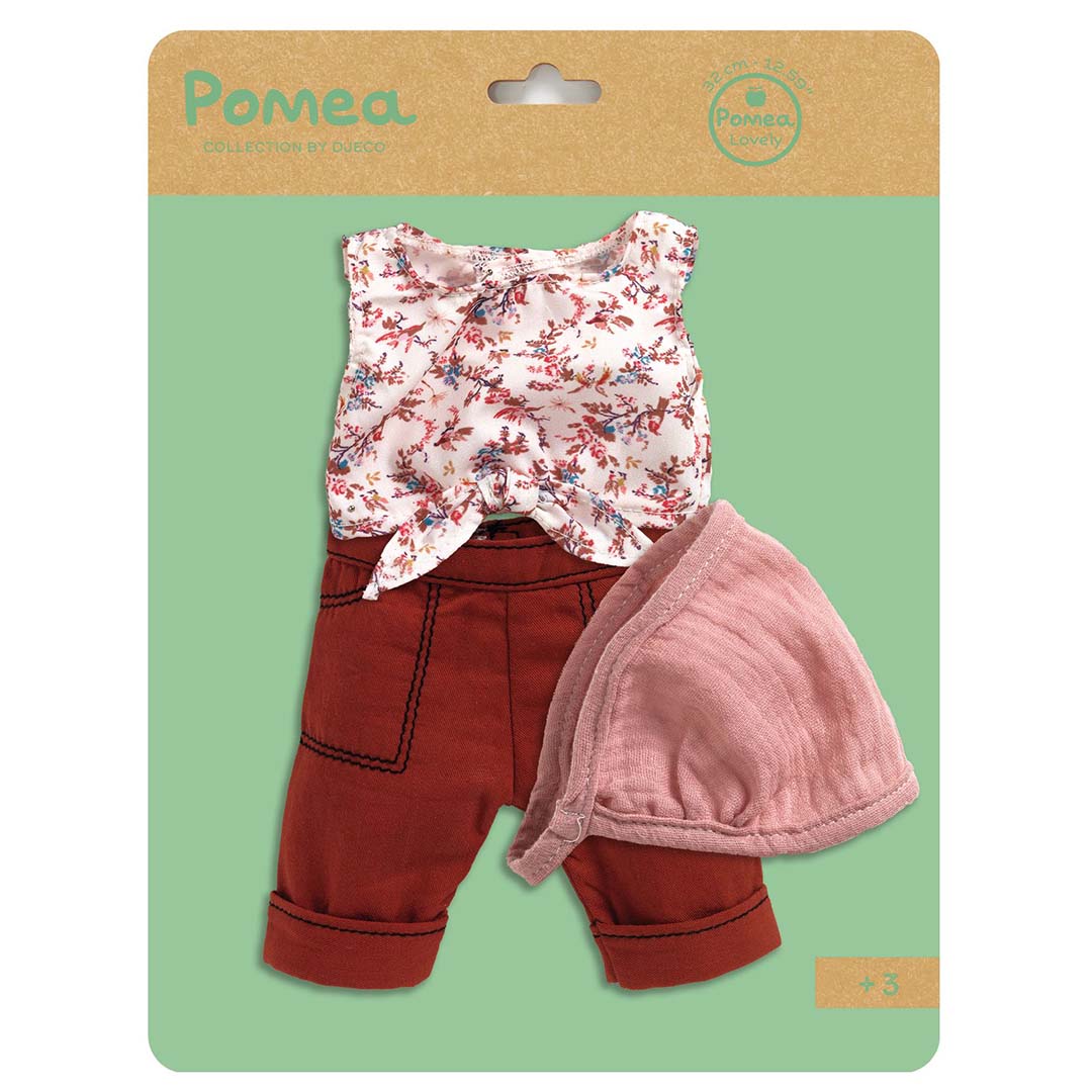 djeco poppenkledingset pomea lovely - burgundy - 32 cm