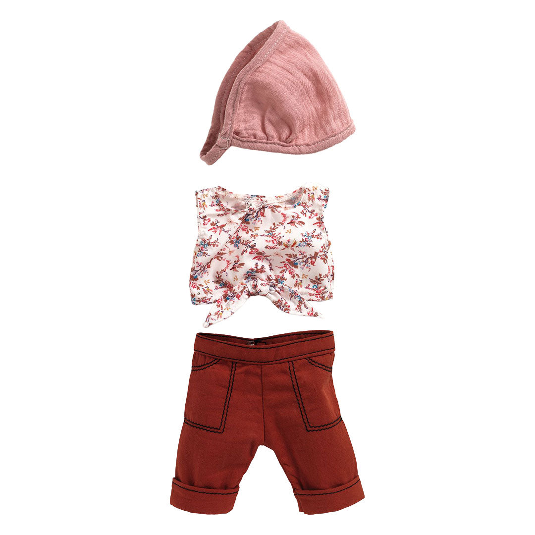 djeco poppenkledingset pomea lovely - burgundy - 32 cm