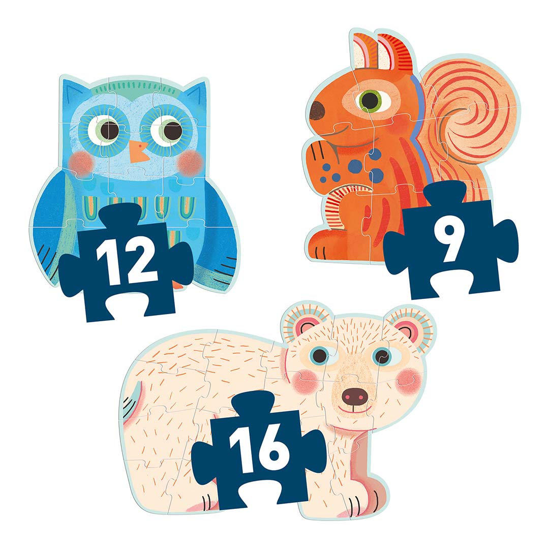 djeco puzzels in het bos (9,12 en 16st)