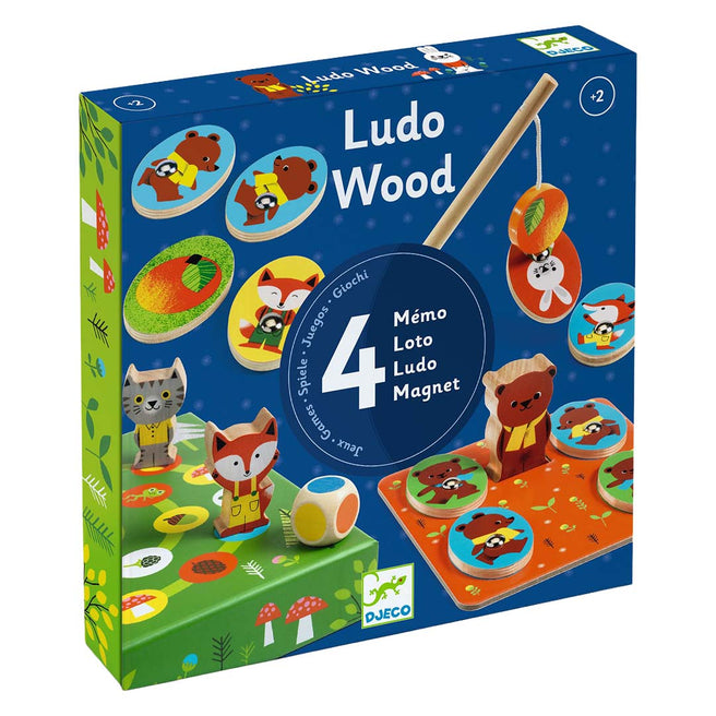 djeco spelletjes 4-in-1 - bingo, memorie, vissen en ludo