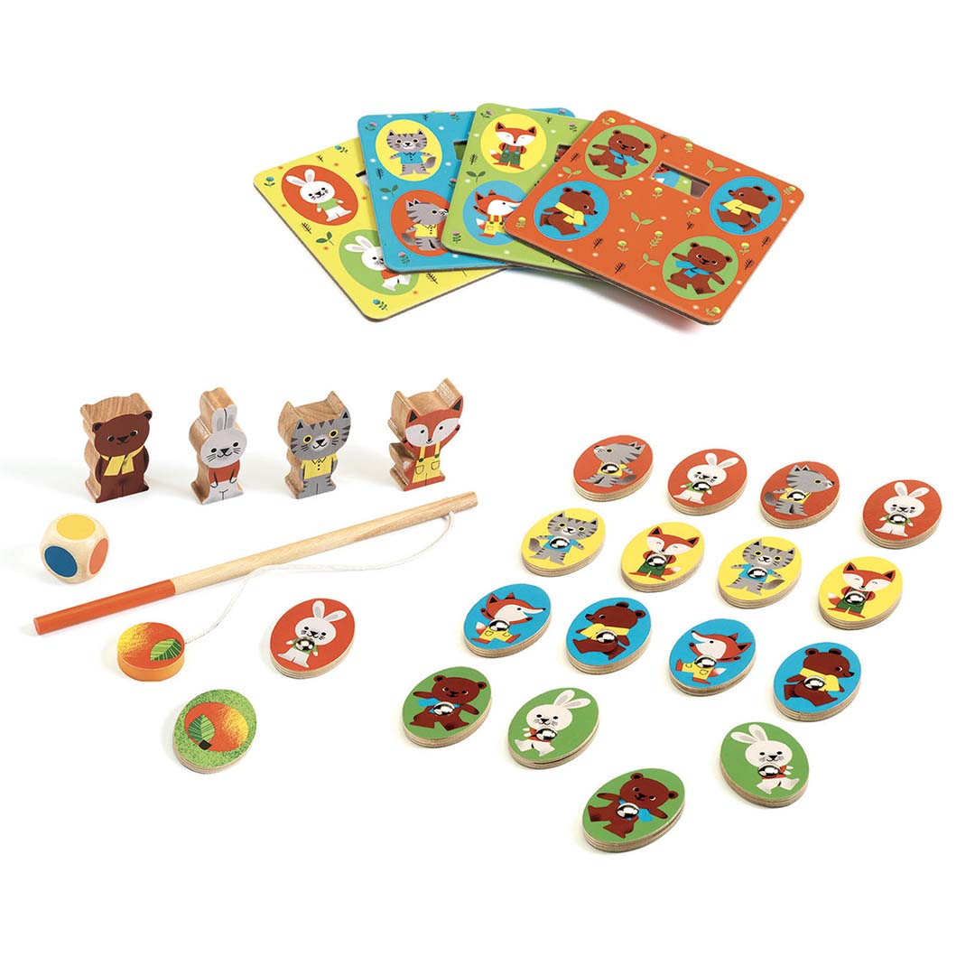 djeco spelletjes 4-in-1 - bingo, memorie, vissen en ludo