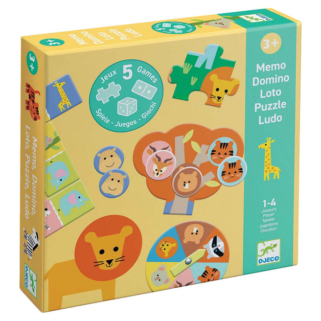 djeco spelletjesdoos 5-in-1 - wild animals | DJ08276 | 0