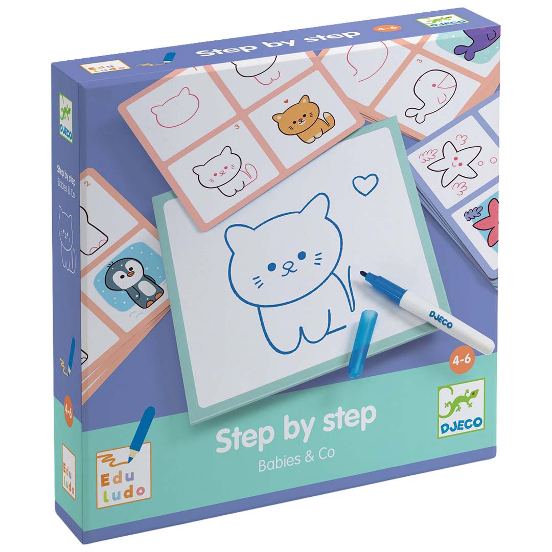 djeco tekenkaarten step by step babydieren