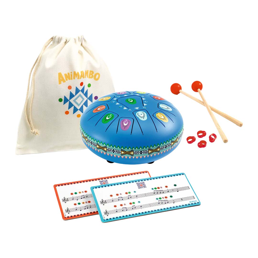 djeco tongtrommel animambo - kobaltblauw - Ø 20 cm | DJ06040 | 1