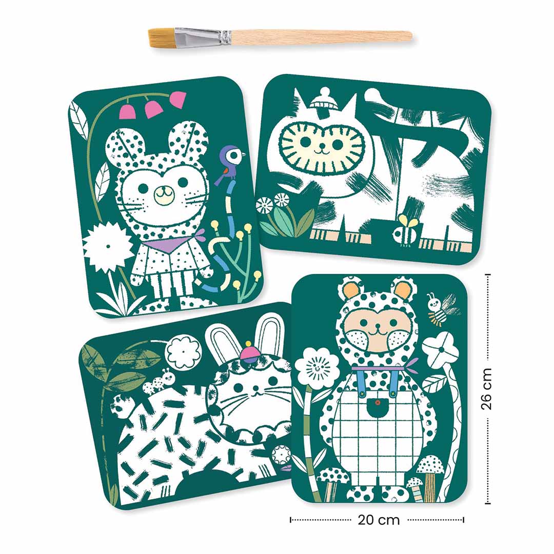 djeco verfset magic reveal paint - dressed-up animals | DJ00094 | 3