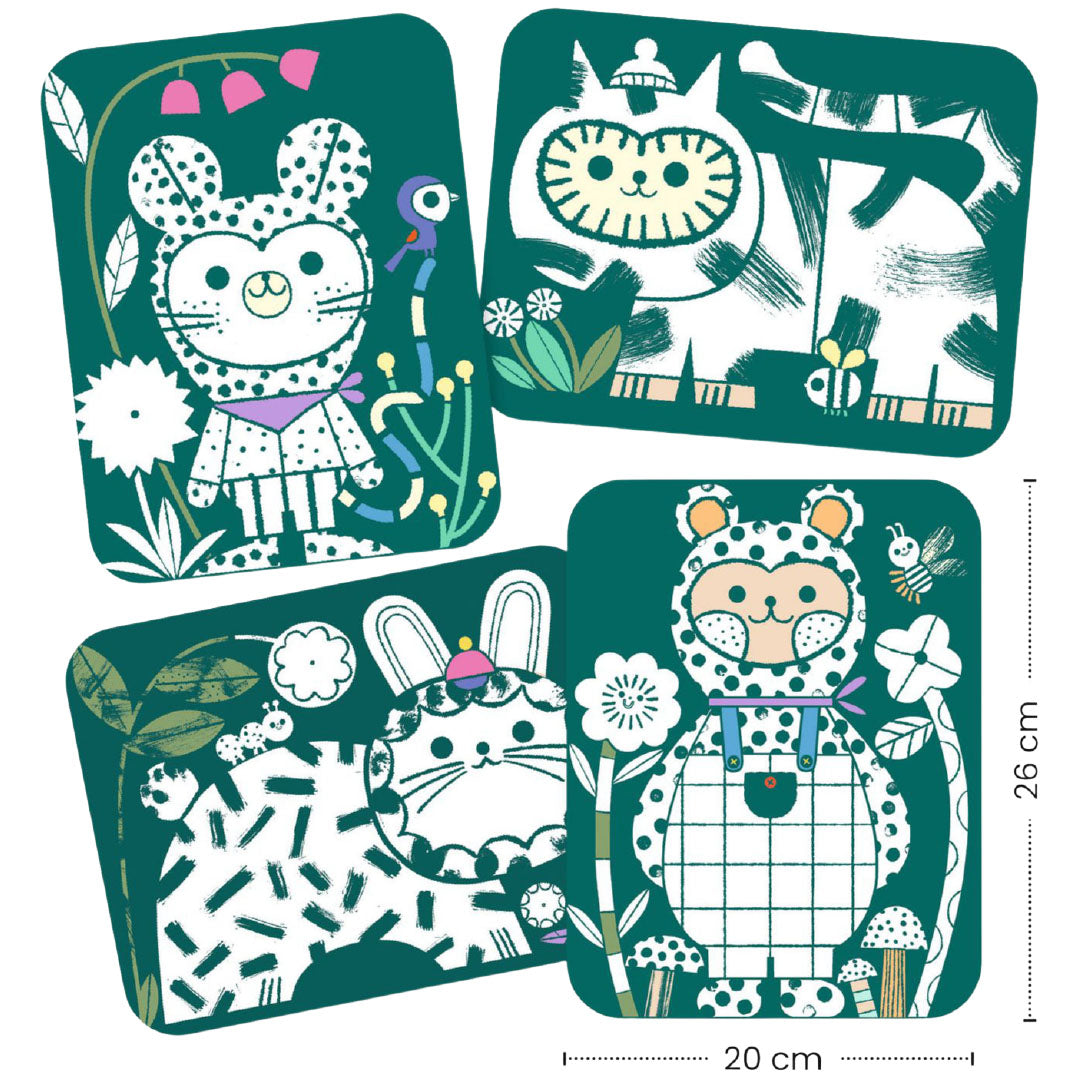 djeco verfset magic reveal paint - dressed-up animals | DJ00094 | 2