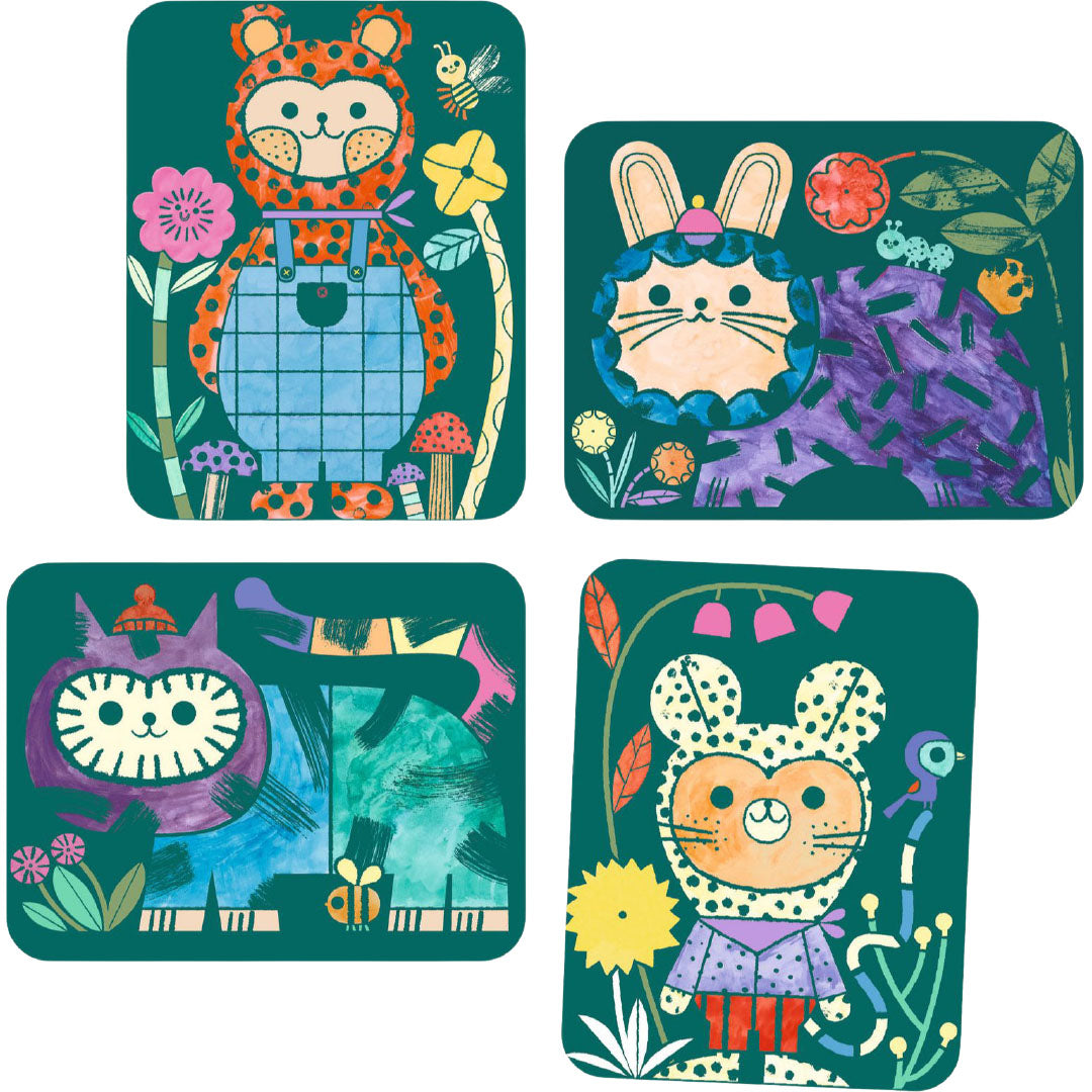 djeco verfset magic reveal paint - dressed-up animals | DJ00094 | 4