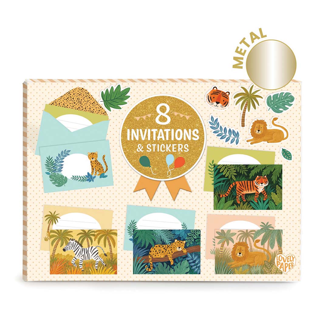 djeco verjaardagsuitnodigingen jungle animals - 8st