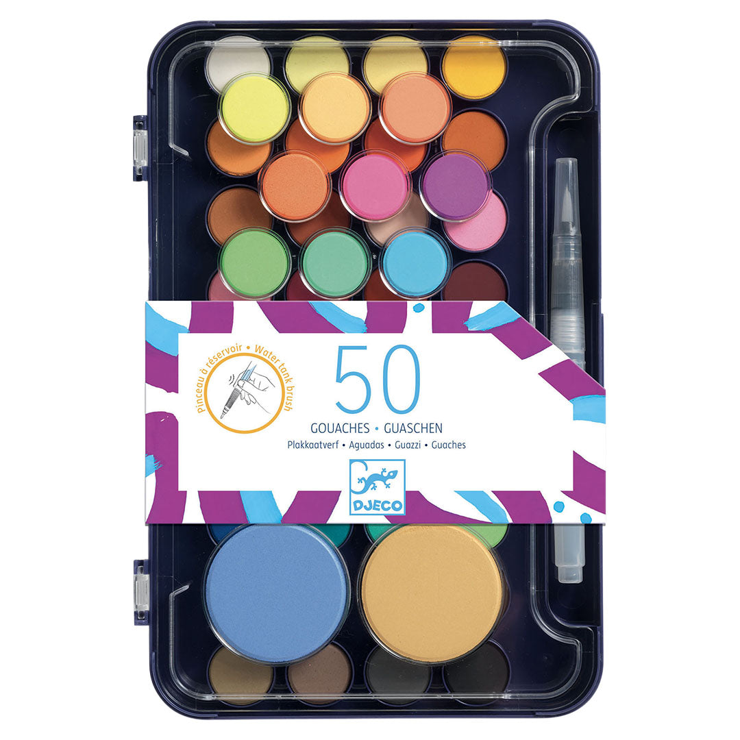 djeco waterverf met waterkwast - 50 kleuren