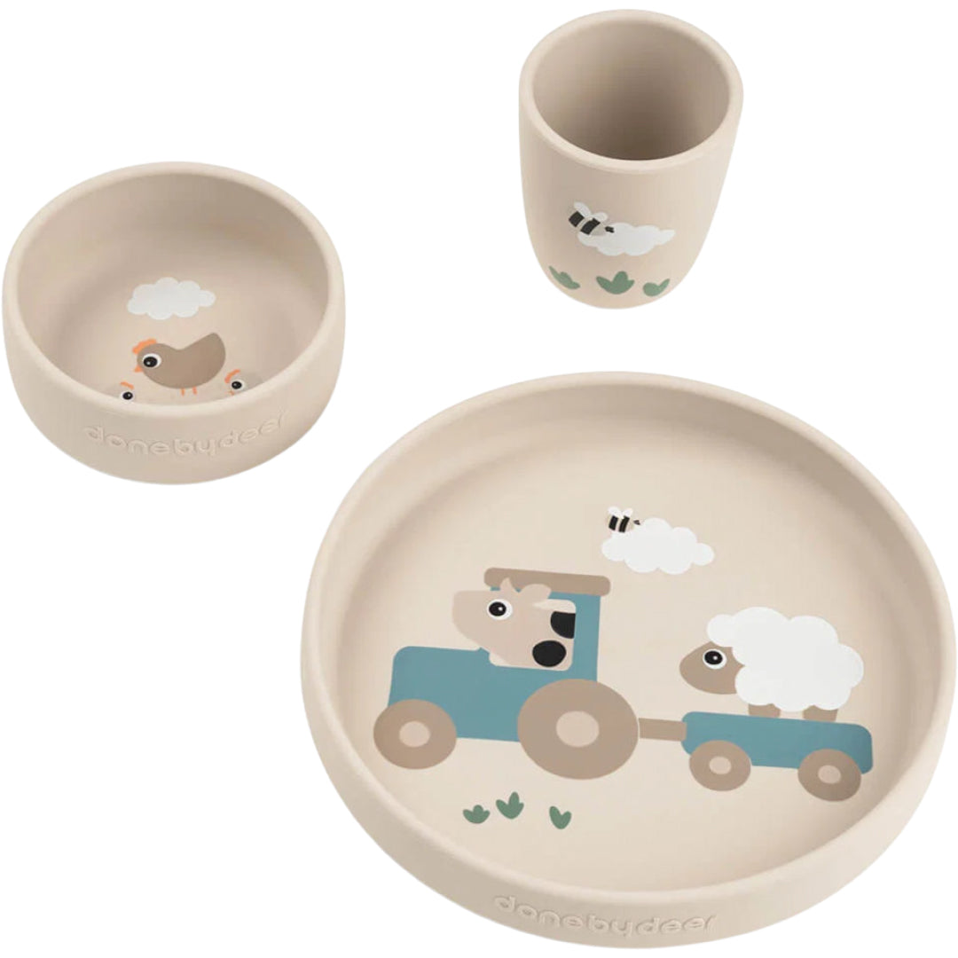 done by deer kinderservies met zuignap tiny farm - sand - 3-delig | 1569869 | 