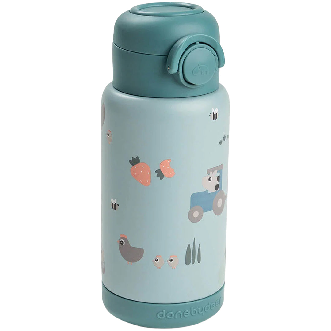 done by deer rvs drinkfles met rietje tiny farm - blue - 340 ml | 1061122 | 