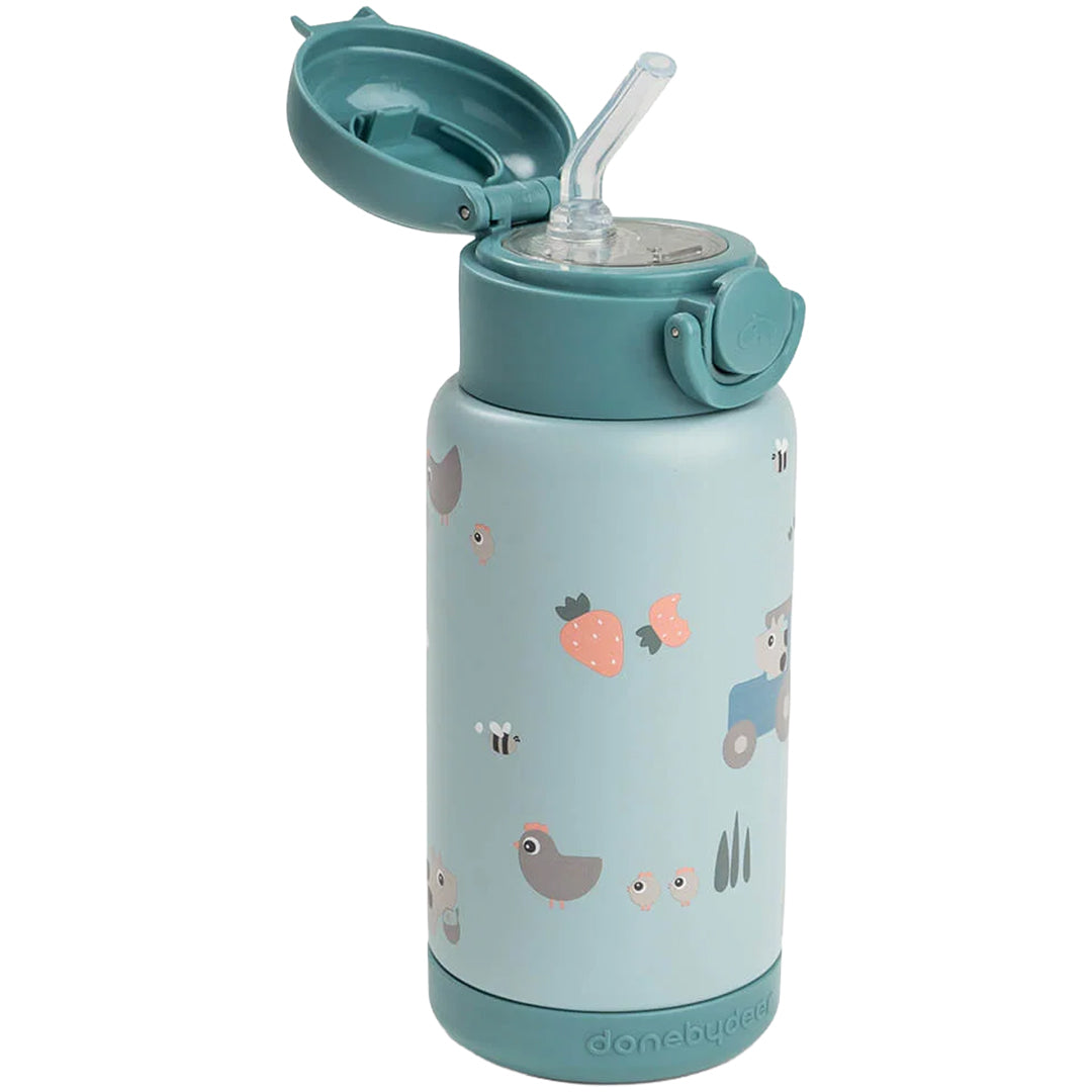 done by deer rvs drinkfles met rietje tiny farm - blue - 340 ml | 1061122 | 4