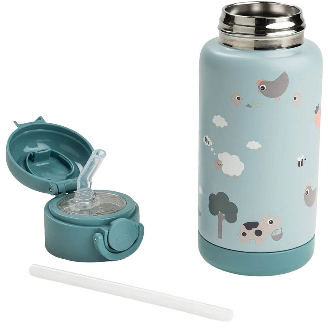 done by deer rvs drinkfles met rietje tiny farm - blue - 340 ml | 1061122 | 5