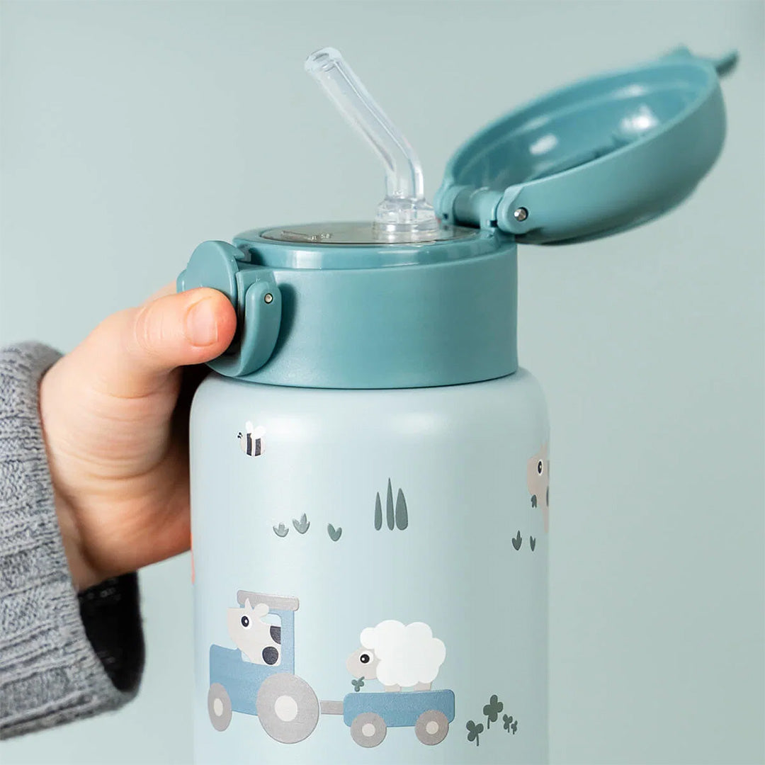 done by deer rvs drinkfles met rietje tiny farm - blue - 340 ml | 1061122 | 3
