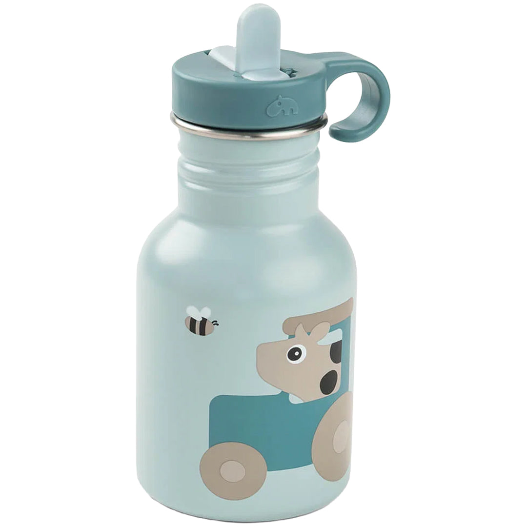 done by deer rvs drinkfles met rietje tiny farm - blue - 350 ml | 1011612 | 