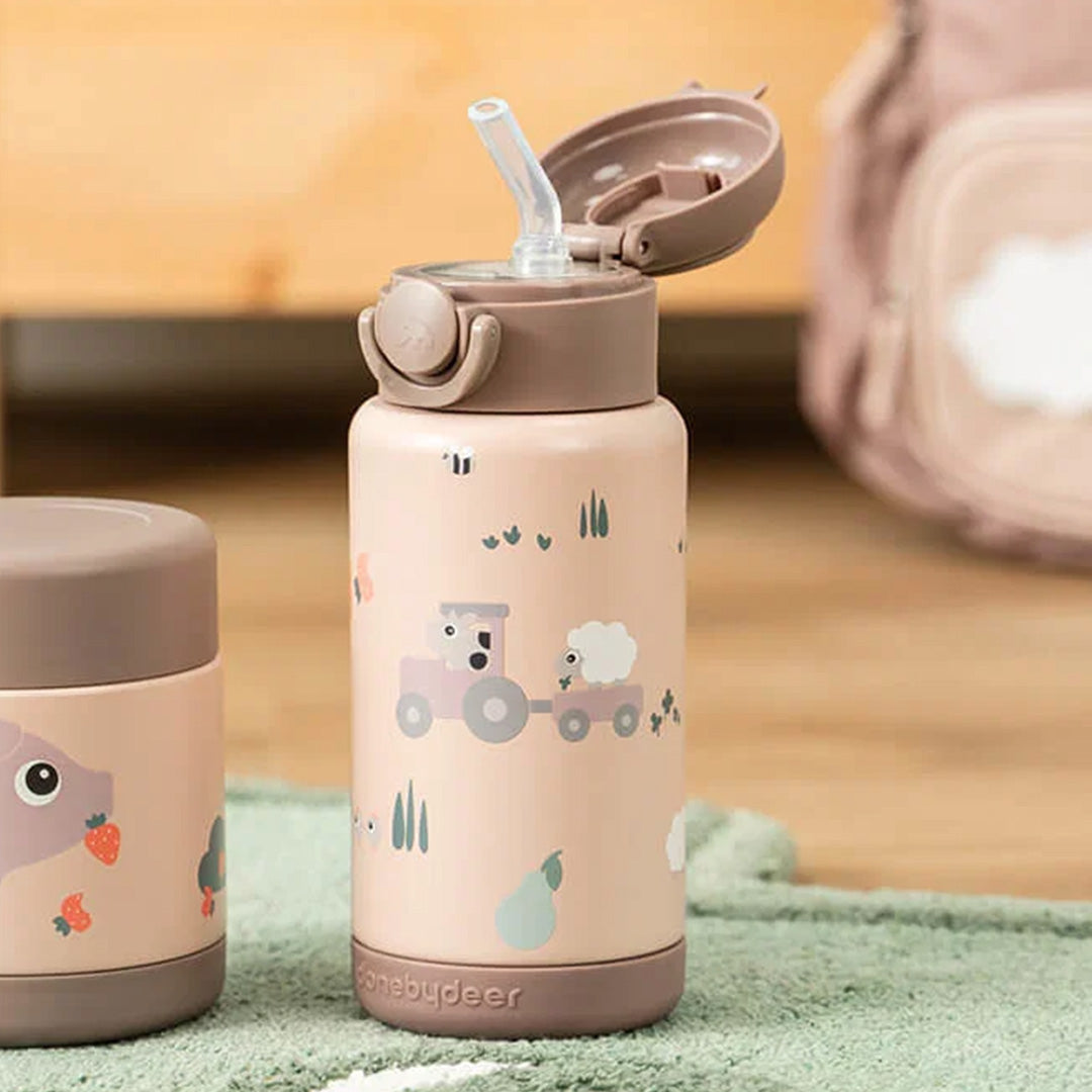 done by deer rvs drinkfles met rietje tiny farm - powder - 340 ml | 1061111 | 2