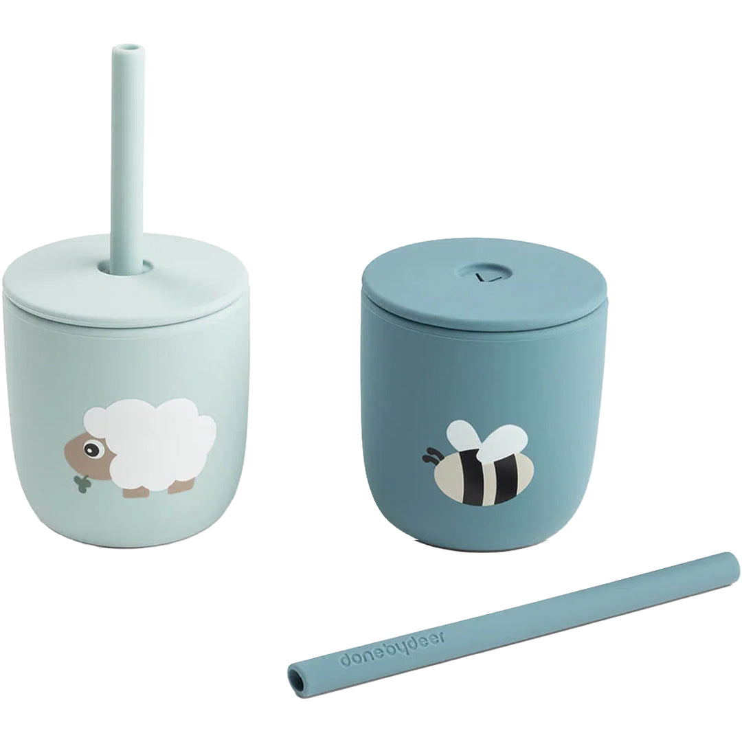 done by deer siliconen kinderbeker met rietje tiny farm - blue - 2st | 1969612 |  2