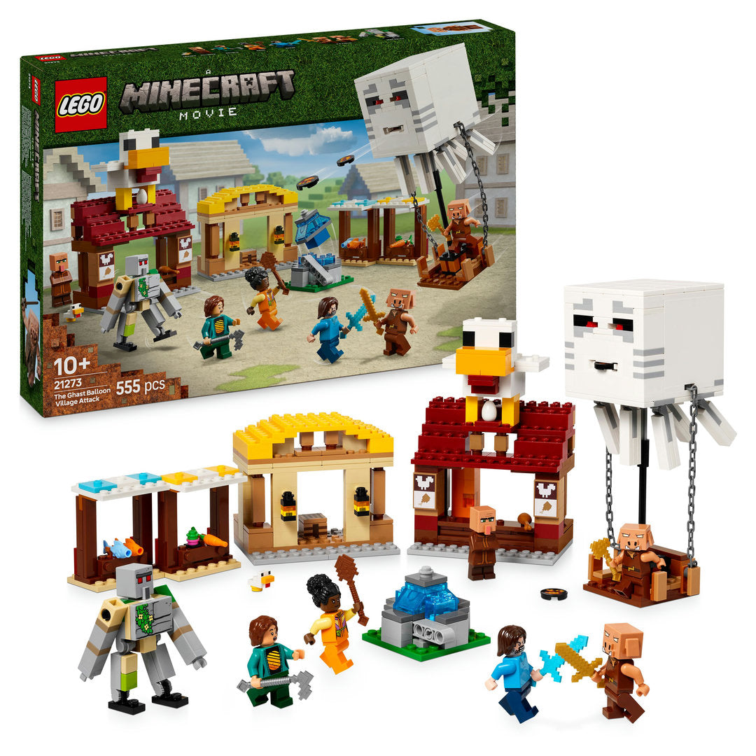 LEGO minecraft de ghast-ballon aanval op het dorp