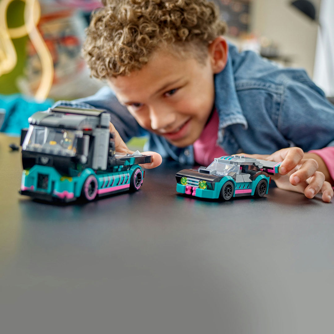 LEGO city raceauto en transporttruck bouw