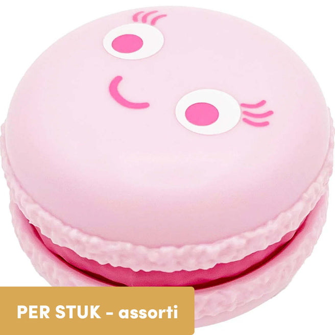 Fidget Go roze macaron friemelspeelgoed met een lachend gezicht.
